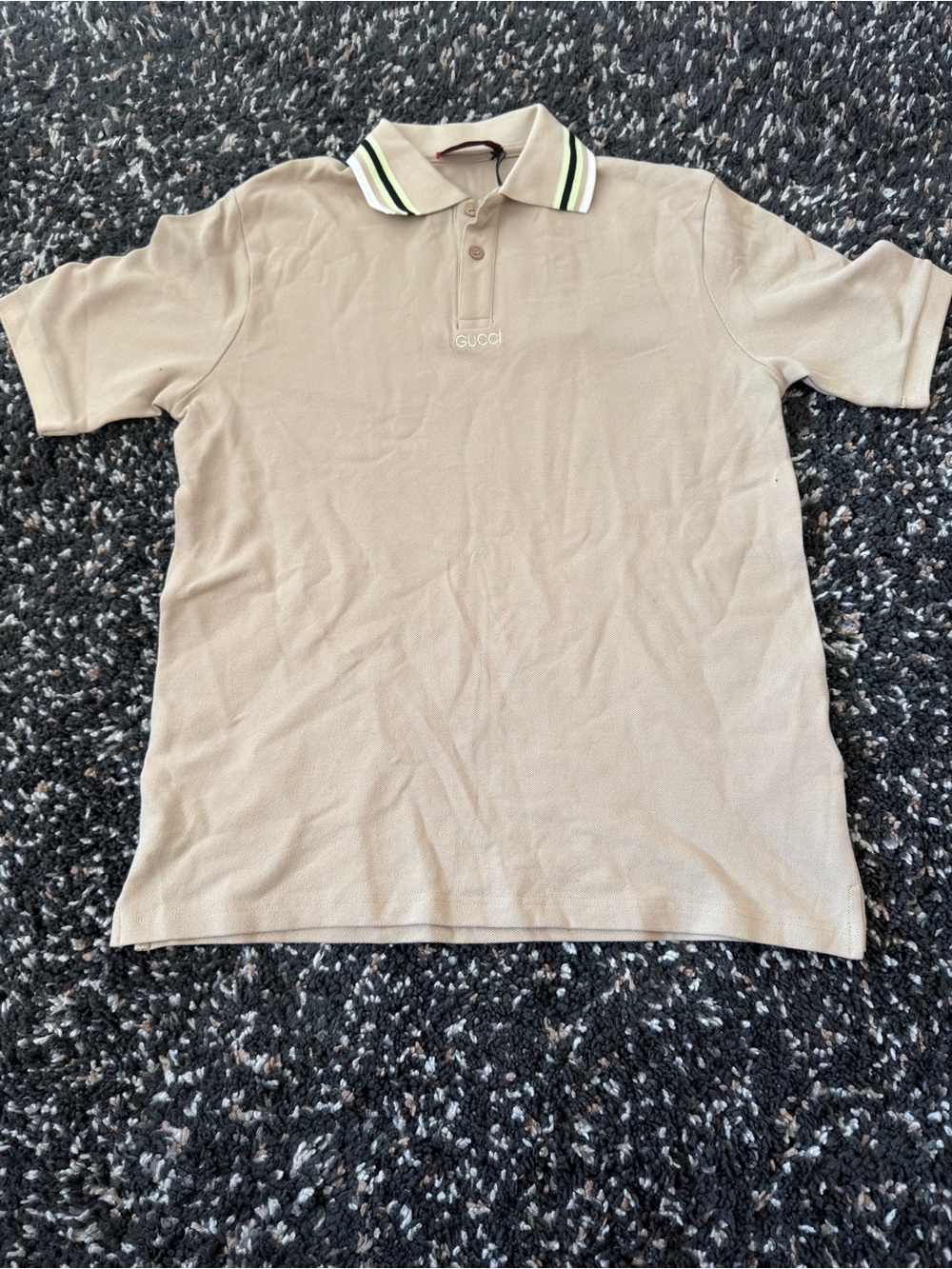 Gucci Beige Embroidered Logo Polo Shirt Made In Italy